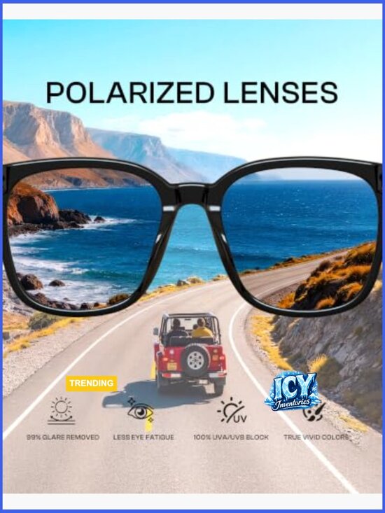 Oversized Polarized Sunglasses, Retro Square UV400 Shield Light Weight